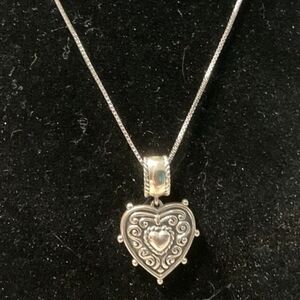 Vintage 925 Ross-Simons Heart In Heart Filigree Pendant Necklace 18"